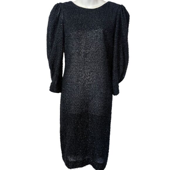 Vintage Metallic Textured Whimsigoth Witchy Puff Sleeve Midi Sheer Dress sz 6 - Picture 1 of 16